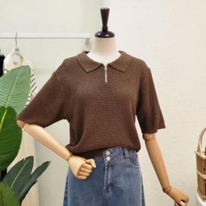 [포커스]  FF3H7KT00196_와플 집업 카라넥 니트