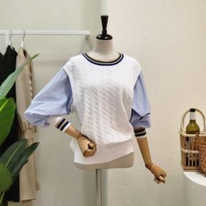 [포커스]  FF3H7KT00696_꽈배기 스트라이프 라운드 니트