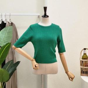 [포커스]  FF3H7KT00694_꽈배기 반팔 라운드 니트