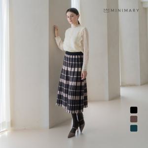 [미니마리]언발 체크 니트 스커트 (MM34SK02)