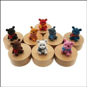 고급 원목 원형 오르골(뮤직박스)-목도리 아기곰