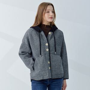 헤링본 배색 후드 니트 자켓 KOCDPA02 (2colors)