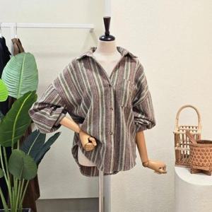 [포커스]FW5J3BL31590_세로 스트라이프 루즈핏 셔츠