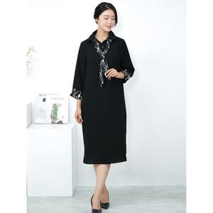 [모슬린]엄마옷 배색타이 카라원피스 515FGH281 마담/중년여성/