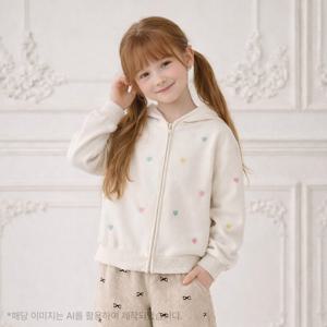 [로엠걸즈(아동)]하트 자수 후드 스웨터 짚업 RGCK2613P