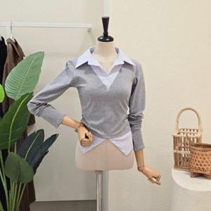 [포커스]FS6A9TS5297_셔츠 레이어드 브이넥 티셔츠