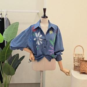 [포커스]FS6A3BL30598_프린팅 스트링 데님 셔츠