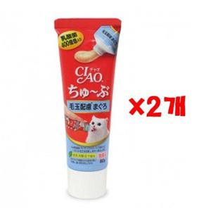 튜브형간식 챠오 츄브 참치+헤어볼케어 80g X 2개