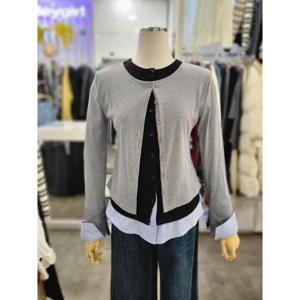 밸리걸 세이브존01 봄 3단 레이어드 셔츠 배색 슬림 골지 가디건 620530-1