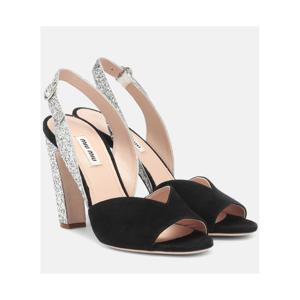 미우미우 글리터 스웨이드 슬링백 샌들 P00404067