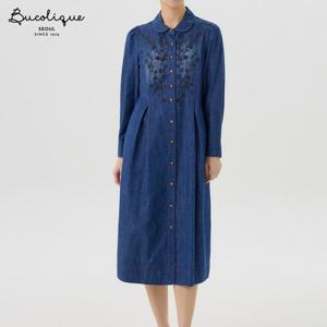 [비꼴리끄]데님 라운드 카라 자수 원피스 B252DO3210