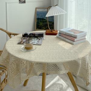 뜨개 원형 사각 린넨 캠핑용 테이블보 식탁보_90x90cm