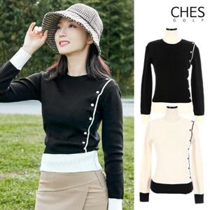 [체스]셀리 여성골프 옆단추 니트