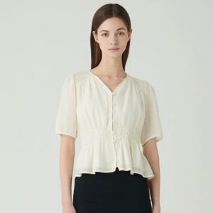 [SATIN] 셔링 숏 슬리브 블라우스 O242T267