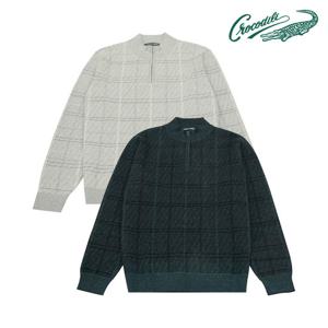 [크로커다일] 체크 자카드 하프 집업 니트 CDAAAKR4331