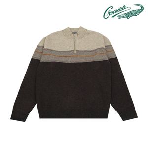 [크로커다일] 한기장 스트라이프 하프 집업 니트 CDAAAKR4334
