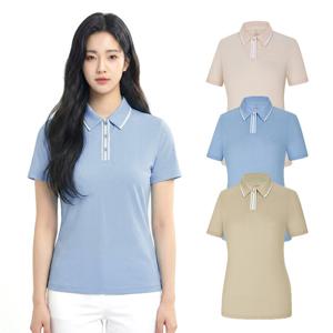 [콜핑공식] 여성 시어서커 배색 등산 반팔 카라 티셔츠