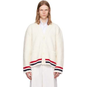 26 SS 톰브라운 남성 화이트 청키 골지 스티치 브이넥 가디건 252381M200015