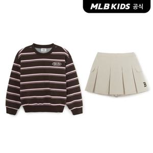 [MLB키즈 공식] 25FW 스트릿 베이직 여아 스트라이프 맨투맨세트 BOS (Brown) 7FS2B0754-43BRS