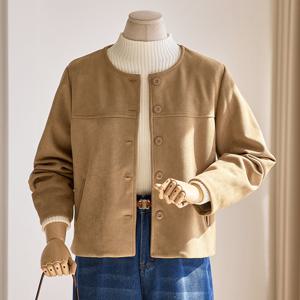 [커스텀에이블] 라운드 스웨이드 단추 자켓_T2509JK041C