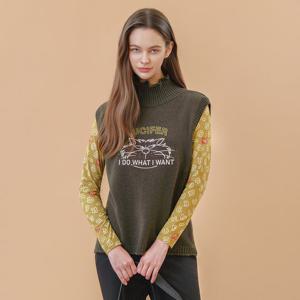 [디즈니골프]여성 아트웍 뒷트임 포인트 하이넥 니트 조끼 베스트 DP3LKV004