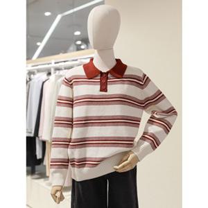 [숲] SOUP 숲 스트라이프 배색 카라 긴팔 니트 (SBALK38) SBALK38