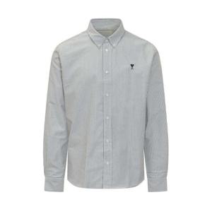 아미 스몰 하트 로고 스트라이프 코튼 옥스포드 버튼 다운 셔츠