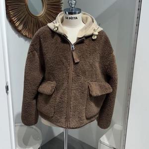 르피타 HC06 후드 배색 뽀글 숏자켓(BR) L254UJKC56