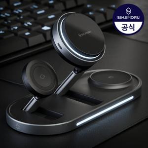 신지모루 Qi2.2 초고속 3in1 맥세이프 무선 충전 거치대 M 듀얼폴드 쿨러터보 여행용 접이식 애플 갤럭시 호환