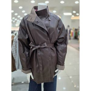 [더아이잗]벨티드 페이크 레더 하이넥 재킷 IS2M0JK881