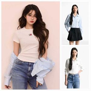 [타미힐피거데님] 여성 크롭 포플린 셔츠 (T32F6WSH03TWT1) T32F6WSH03TWT1