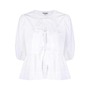 가니 코튼 포플린 페플럼 타이 블라우스 F7364151 White