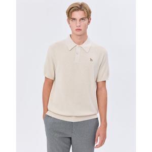 [TAG가 199000원]헤지스 남성 24FW 반값세일스테디셀러 베이지 짜임 면혼방 반팔니트 WHSW4C551I1