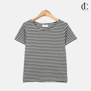 엘케이트 여성 줄무늬 단가라 크롭 반팔 라운드넥 여름 티셔츠 LID009