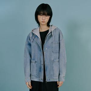 [랩] 랩 후드 배색 워싱 포켓 데님 자켓 청 점퍼 (AS1DZ260) AS1DZ260