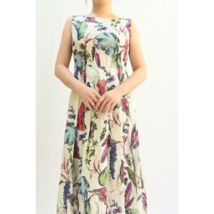 [비꼴리끄]린넨 프린트 민소매 원피스 B242WO1090