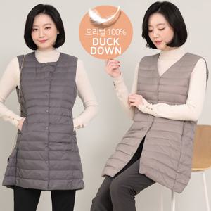 애비뉴투지 엄마옷 메리 오리털 경량 롱 패딩 조끼 V09133