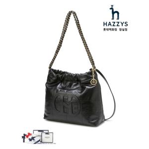 [헤지스] HIBA4F551BK_여성 H패치 블랙 레더 퀼팅 체인 호보 숄더백 M
