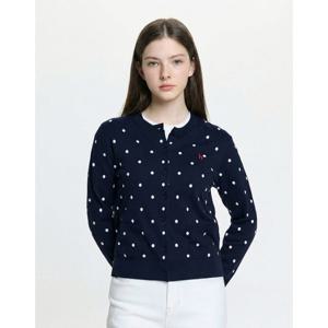 헤지스 여성 26SS 인기급상승 클래식 가디건 다크네이비 도트패턴 HSSW6BC21N3