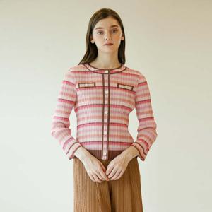 [요이츠](택가 198000원)[요이츠] 컬러 배색 프린트 플리츠 가디건 자켓 핑크_YK03WRPJK02