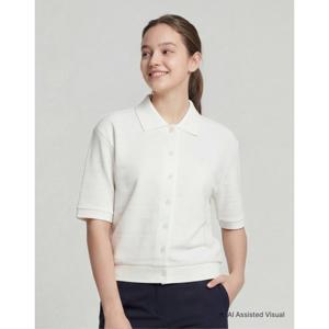 헤지스 여성 26SS 10%가격인하도비조직 반팔 폴로 가디건 아이보리 HSTS6B301IV