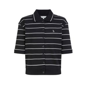헤지스 여성 26SS 10%가격인하도비조직 스트라이프 반팔 폴로 가디건 블랙 HSTS6B301BK