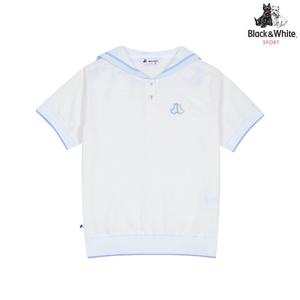 [블랙앤화이트]여성 세일러 니트 카라 써커 반팔 티셔츠 9615LZSP_WHITE