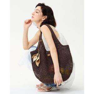 선물포장  (DCBA6E590W3) 브라운 라피아 꼬임 메쉬 숄더백 L