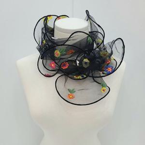 [애슬릿] 여성 꽃 자수 망사 미니 쁘띠 얇은 스카프