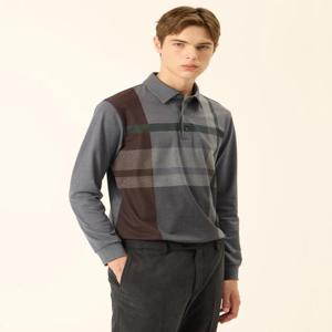 닥스 남성 [/워셔블] 그레이 기모 체크 카라 티셔츠  (DMTS5C301G2)