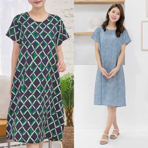 인견 원피스 쿨 냉감 드레스 반팔소매 패턴 여름