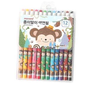 [JHQS95S5_52GP]색연필 12색 종이말이색연필 어린이색연필
