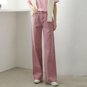 여자 와이드 빈티지 9부 분홍 청바지 롱 데님팬츠