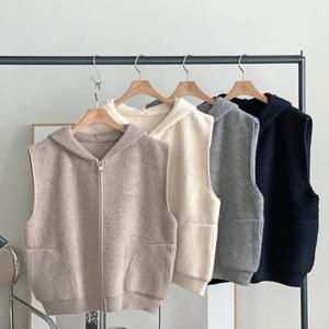 [옷자락] 여성 캐주얼 뽀글 후리스 후드 집업 니트 베스트